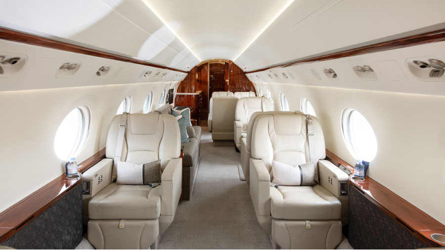 Luxurious interior of our Gulfstream Jets. Contact us for charter details