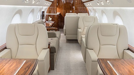 The luxurious interior of our G450 Jet. For private charter including empty leg offers