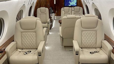 The interior of our G600 jet. Flights to the USA and as far East as Tokyo