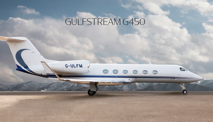 Side view of Gulfstream G450 ready for charter